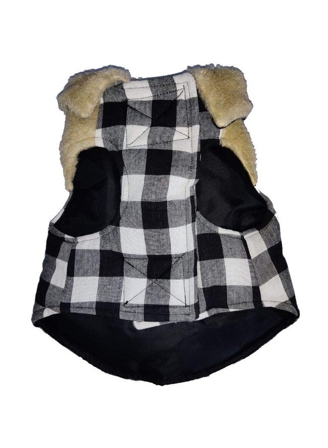 CHOOSTIX Brit Checkmate, Dog and Cat Jacket, Winter Wear, Fur Collar, Fur Yoke with Wooden Button, Black & White Designer Checks, 2XL, 300g, Large, 300 g - Image 3